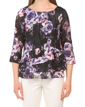 New Alex Evenings Black Floral Tiered Chiffon Blouse Size S M Size L Xl $125 - £41.88 GBP+