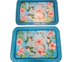 Ross Avidon Metal Hummingbird Lap Tray Blue and Pink Floral Set Of 2 198... - $34.60