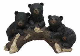 Whimsical Rustic Forest 3 Black Bear Cubs Climbing On Arched Log Statue ... - $54.99