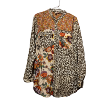 Anthropologie Women Pilcro Button Shirt Multicolor Leopard Floral Long Sleeve M - £43.65 GBP