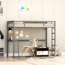 Twin Metal Loft Bed With Desk, Ladder And Guardrails, Bookdesk Under Bed... - $223.92