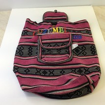 Backpack Cozumel La Casa Del Sarape Pink Black Baja Mexican Knit Drawstring - £15.65 GBP