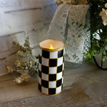 Black and White Checked Candle 5&quot; Courtly Candle LED Battery Checkered Candle - £21.69 GBP