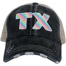Multi-Colored Stripe &quot;TX&quot;  Texas Embroidered Black Distressed Trucker Hatd - £19.61 GBP