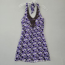 Calvin Klein Women Dress Size 6 Purple Mini Preppy Beaded Tie Halter Lig... - $15.30