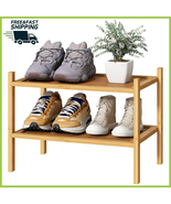 2-Tier Bamboo Shoe Rack Stackable Shoe Shelf Storage Organizer Closet En... - $25.69