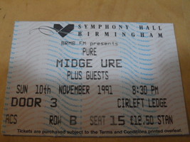 MIDGE URE Birmingham Symphony Hall Full Ticket Stub 1991 Vintage Near Mi... - $8.75