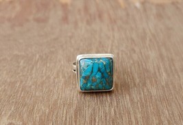 Certified 5Ct Square cut Blue Turquoise 14K White gold Plate Ring for man/woman - £64.27 GBP