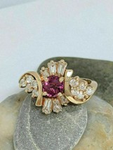 2Ct Simulated Pink Ruby Unique Women's Engagement Ring 14k Yellow Gold Plated - £82.76 GBP