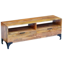 Industrial Rustic Wooden Mango Wood TV Tele Stand Unit Cabinet With 2 Drawers - £222.36 GBP