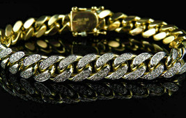 11Ct Round Cut Diamond Miami Curb Cuban Link Bracelet 14K Yellow Gold Finish - £350.16 GBP