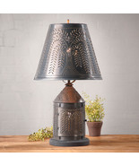 Fireside Metal Table  Lamp  Punched Tin Willow Shade in Kettle Black MAD... - £216.54 GBP