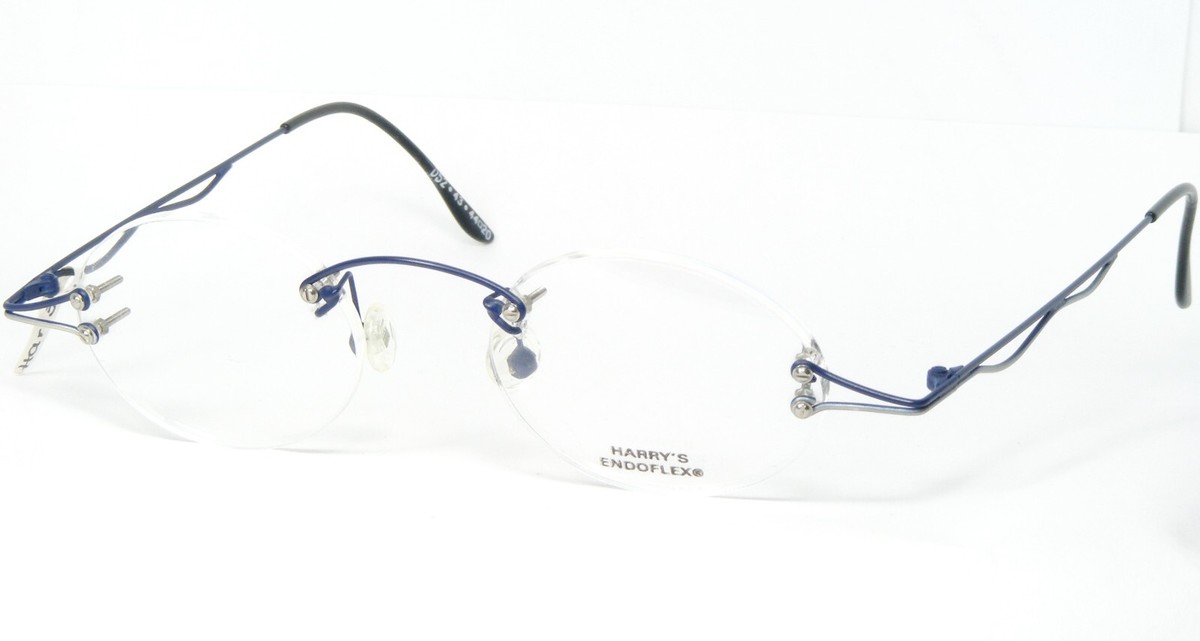 Vintage Harry&#39;s Endoflex 052 43 Bleu Lunettes sans Bordures 44-20-140mm - $66.32