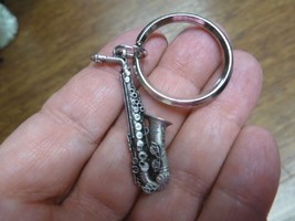 (M-15-F) Alto Sax Saxophone Key Chain Pewter Jewelry Keychain I Love Jazz Music - £16.80 GBP
