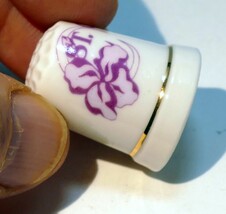 Porcelain Thimble Souvenir Pink Flower St. Croix Caribbean - $18.17
