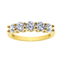 Solid Genuine 14k Gold 1.9ct Round Diamonette Cubic Zirconia 5-Stone Ban... - $6,908.26 MXN+