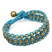 Majestic Brass Beads on Light Blue Cotton Rope 3-Layered Toggle Bracelet - $9.00