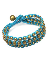 Majestic Brass Beads on Light Blue Cotton Rope 3-Layered Toggle Bracelet - £7.15 GBP
