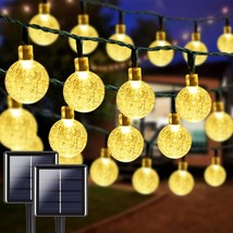 Super Bright 2 Pack 100 LED 64FT Crystal Globe Solar String Lights Outdoor Water - £38.42 GBP