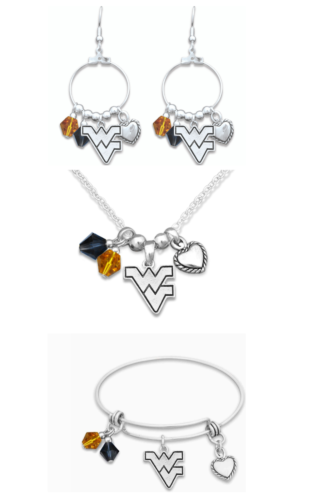 West Virginia Mountaineers 3 Piece Necklace, Bracelet and Earrings Set