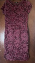 Ambiance Womens Burgundy Floral Lace Dress Size Large  Short Sleeve - $21.65