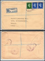 1939 GB / UK Registered Cover - Paddington to Detroit, Michigan USA Q14 - £2.37 GBP