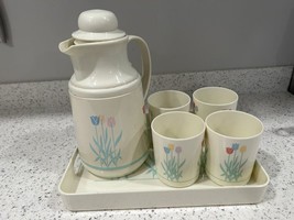 Phoenix Drink Serving Set Thermal Carafe Pitcher Cups Tray Vintage Retro... - $29.69