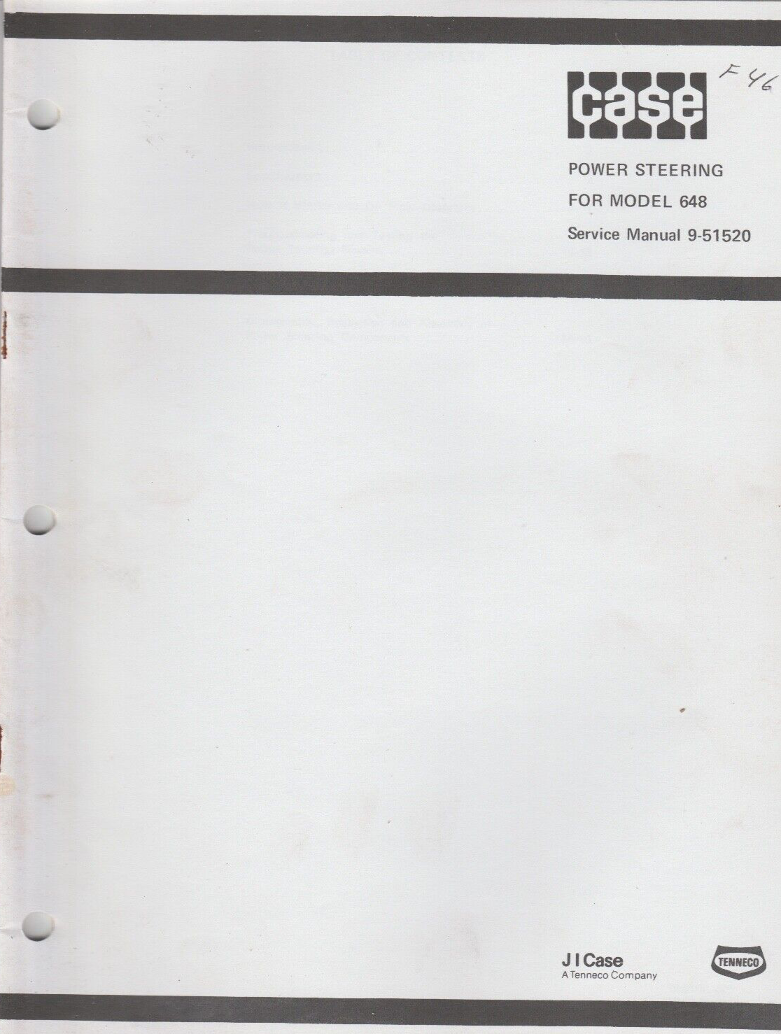 Preowned Ingersoll / Case Model 648 Power Steering Service Manual 9-51520 - $4.95