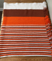 Handmade Vintage Crochet Striped Afghan Size 45x70 Orange Brown White SF - £50.59 GBP