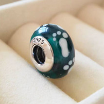 White Footprint Green Murano Glass Charm Bead For European Bracelet - $9.99