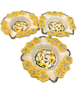 Vintage Hand Painted Ceramic Ashtrays Yellow Flowers Set of 3 Japan - $440.92 MXN