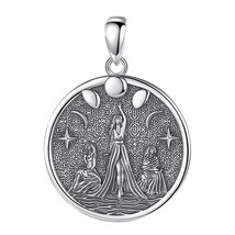 925 Sterling Silver Triple Moon Goddess Necklace Vintage Hecate Amulet Pendant - £39.27 GBP