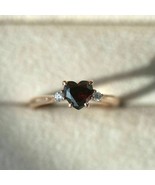 2.00Ct Heart Cut Red Garnet Engagement Wedding Ring 14K Yellow Gold Plated - £109.05 GBP