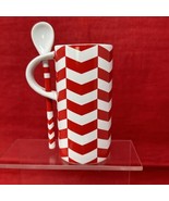 Starbucks Red &amp; White Chevron Stripe 8 oz Ceramic Mug w/ Spoon 2013 - $13.37