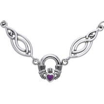 Jewelry Trends Sterling Silver Celtic Claddagh with Amethyst Pendant on Oval Kno - £54.02 GBP