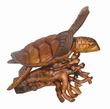 Beautiful Huge Hand Carved Wood Turtle Ocean Coral Statue One of Kind - £191.04 GBP