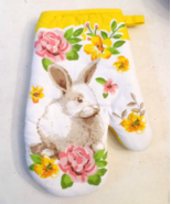 Pink Rose Rabbit Easter Bunny Oven Mitt Hot Pad Yellow Cotton Quilted Po... - $111.09 MXN