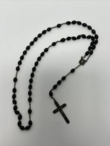 Black Ebony Wood Beaded Rosary Marked Roma 15&quot; long - £14.54 GBP