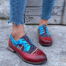 New Women  PU Leather Color Matching Lace Up Round Head Casual Shoes Four Season - £58.80 GBP