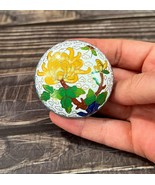 Vintage Small Chinese Cloisonné Enamel White Floral Lidded Trinket Box - $24.75