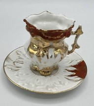Demitasse Ornate Gold Trimmed Teacup Saucer Hand Painted with Red Accents GUC - £7.47 GBP