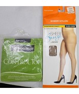 No Nonsense Control Top Black Nylon Pantyhose Sz Q2 &amp; Sheer Breeze Brown... - $182.84 MXN
