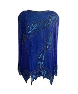 Vintage Anjumun Womens Beaded Blouse Tunic Size L/XL Blue Silk Evening P... - £43.14 GBP