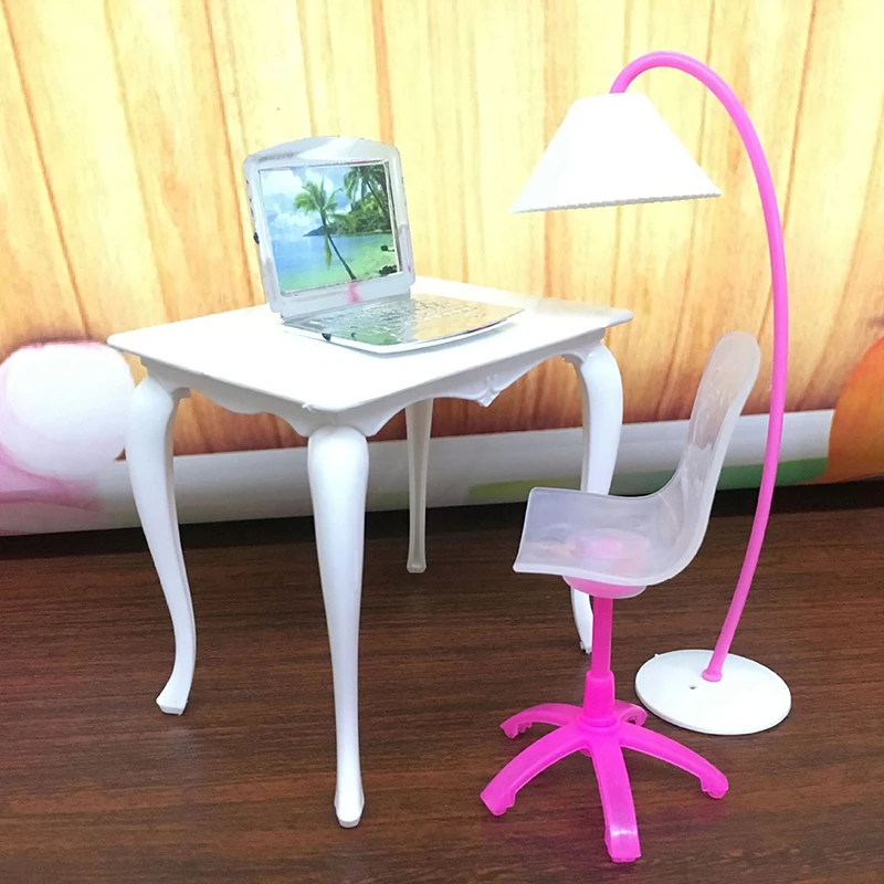 1Set Doll Furniture Desk+Lamp+Laptop+Chair Accessories For for Doll Girl Play - £6.44 GBP