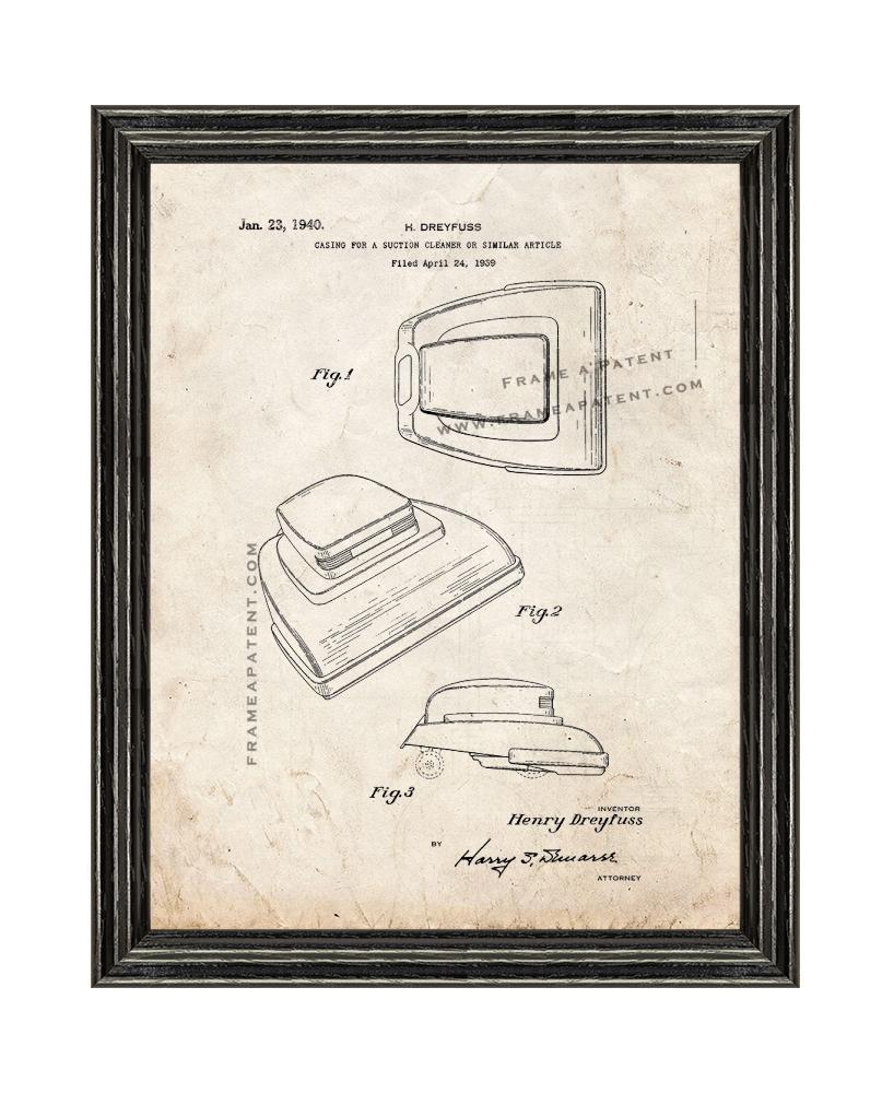 Vacuum Cleaner Patent Print Old Look with Black Wood Frame