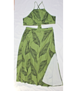 Shein Women's Curve 3XL Green Black Leaf Print Halter Top Split Hem Skirt - $18.87