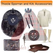 Scottish Thistle Design Sporran &amp; Kilt Shirt - Belt -Socks &amp; Antique Accessories - £68.31 GBP