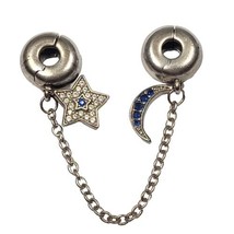 Gnoce Sparkling Moon and Star Starry Night Safety Chain Charm S925 Silver  - $26.17