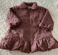 Al &amp; Ray Girls Brown Pink Hearts Butterflies Fleece Lined Coat 18 Months - $7.35