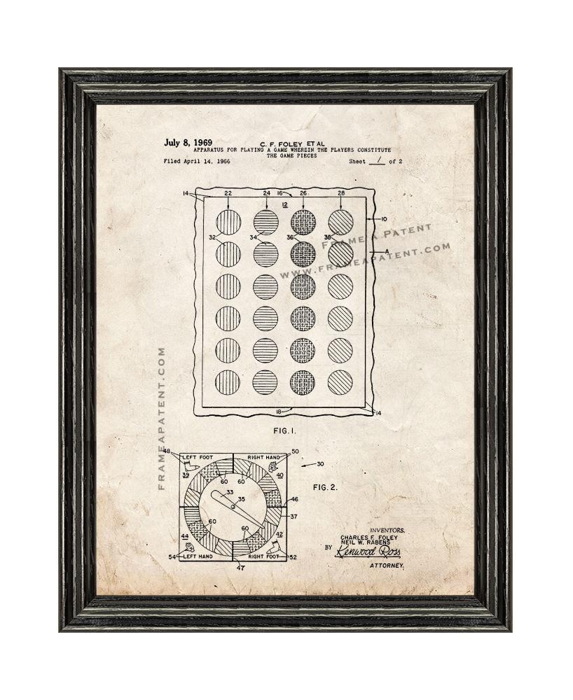 Twister Game Patent Print Old Look with Black Wood Frame - £19.73 GBP - £86.96 GBP